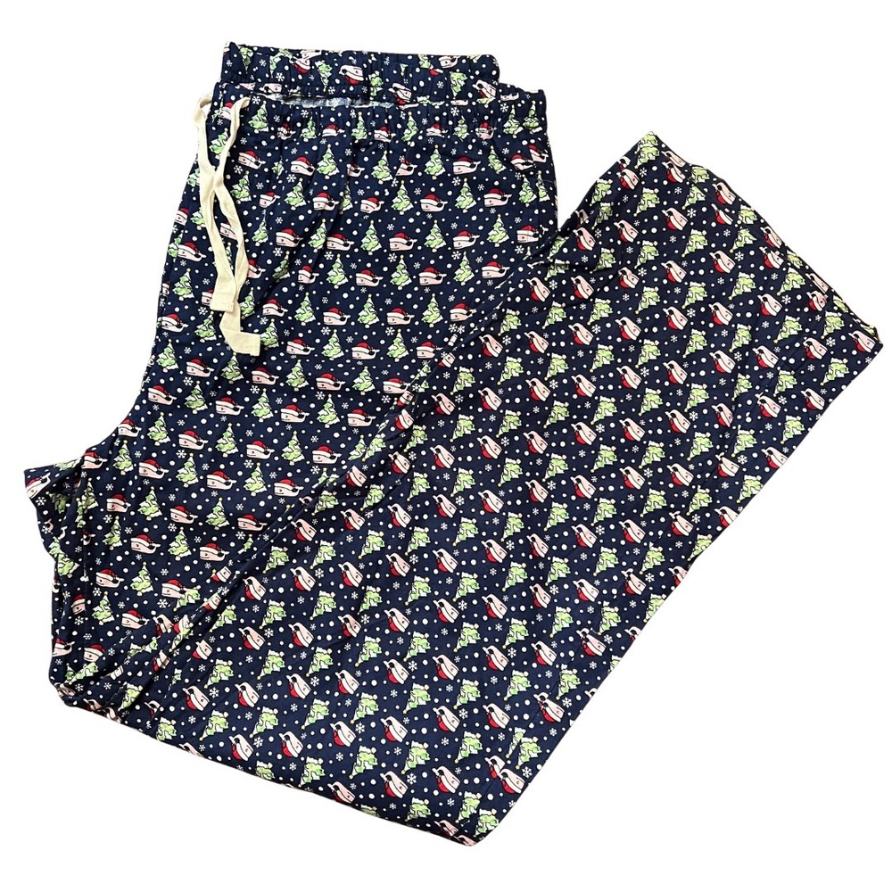 Vineyard Vines Pajama Pants‎ L Navy Christmas Whale Tree Cotton Lounge